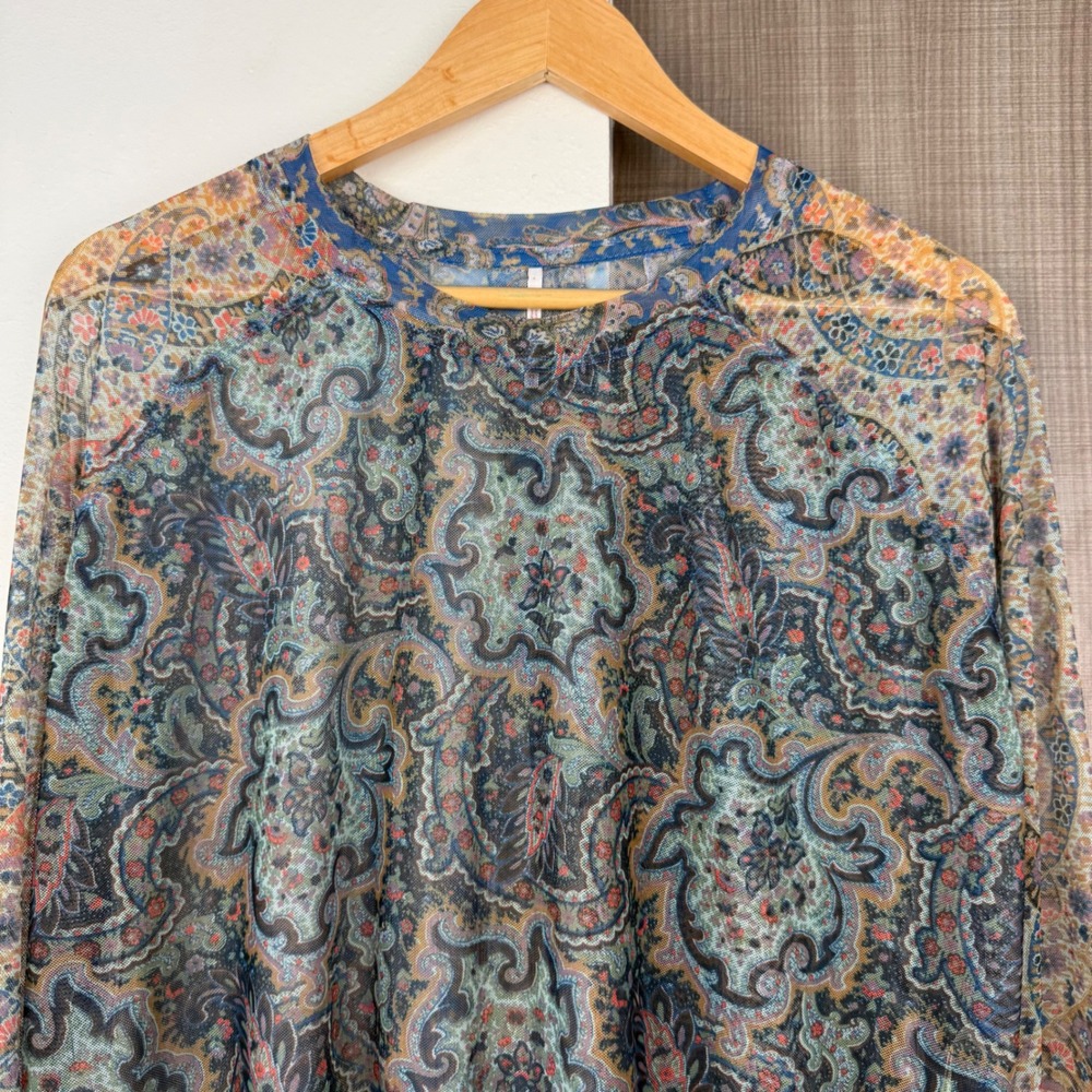 Free‎ People Blue Green Arianna Paisley Print Mesh Tunic Top - Picture 3 of 11